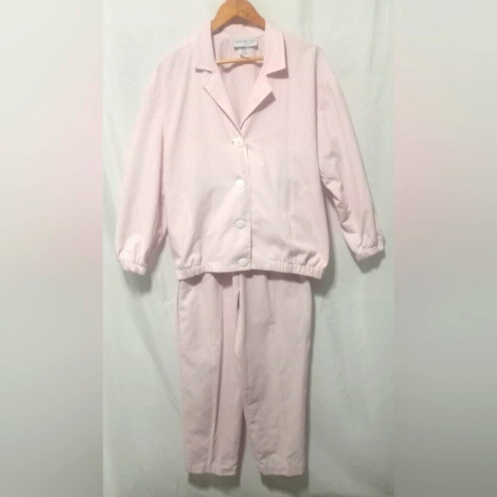 Vintage 1980's Bedford Fair Woman's Pink and White Striped Buisness Suit Size 10
